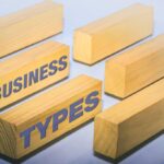 The words Business and Types printed on Jenga block