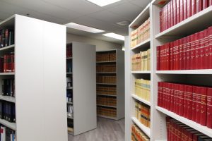 Shelves of books in a library